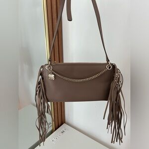 Tous Taupe Leather Fringe Crossbody bag/purse/clutch